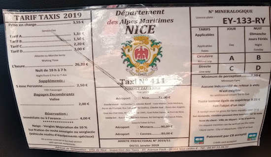 Nice taxi card with rates